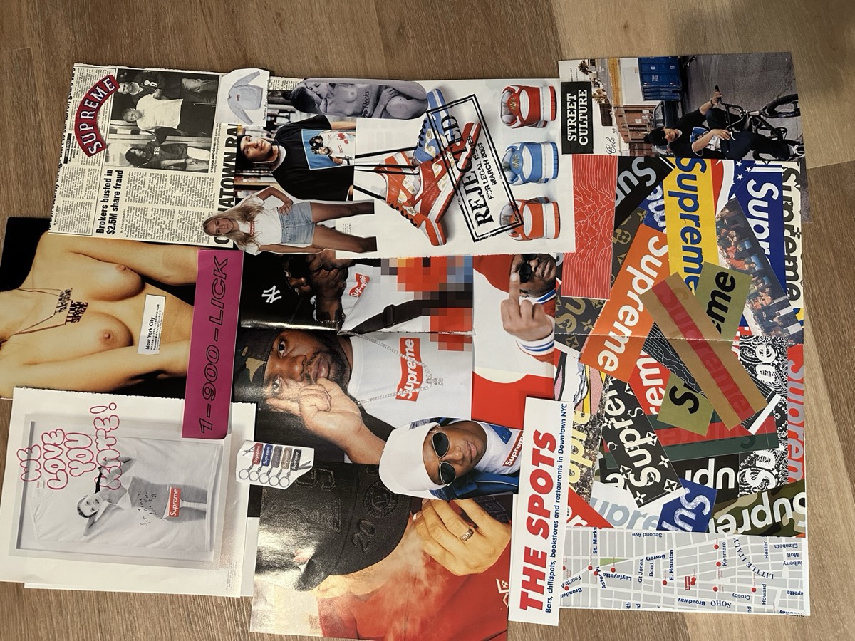 Magazine cutouts and collectible materials prepared for a new composition