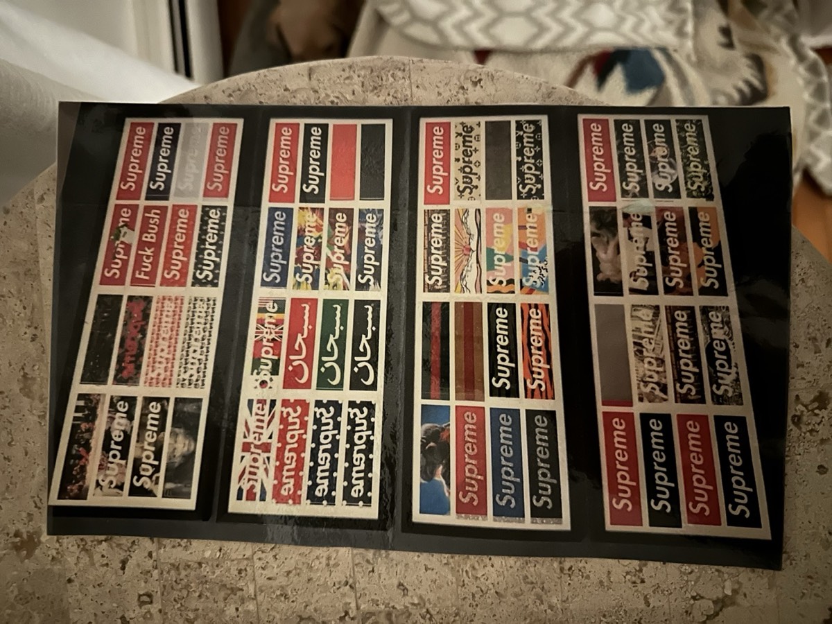 Four framed sticker sheets arranged as a coordinated display