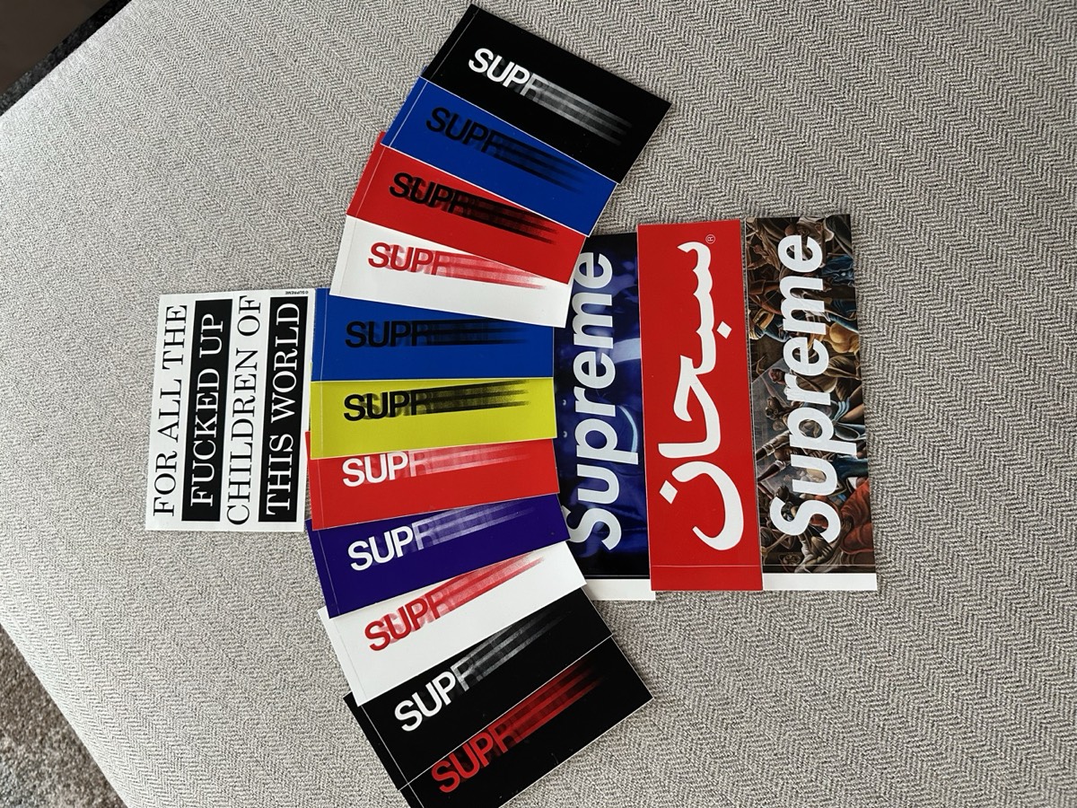 Motion logo stickers arranged in a fan