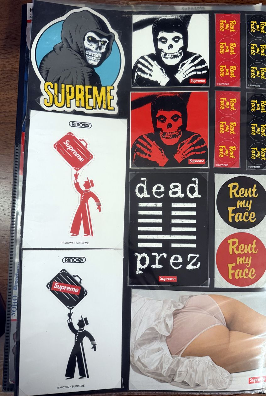 Binder page — Misfits, dead prez, and Rent My Face stickers