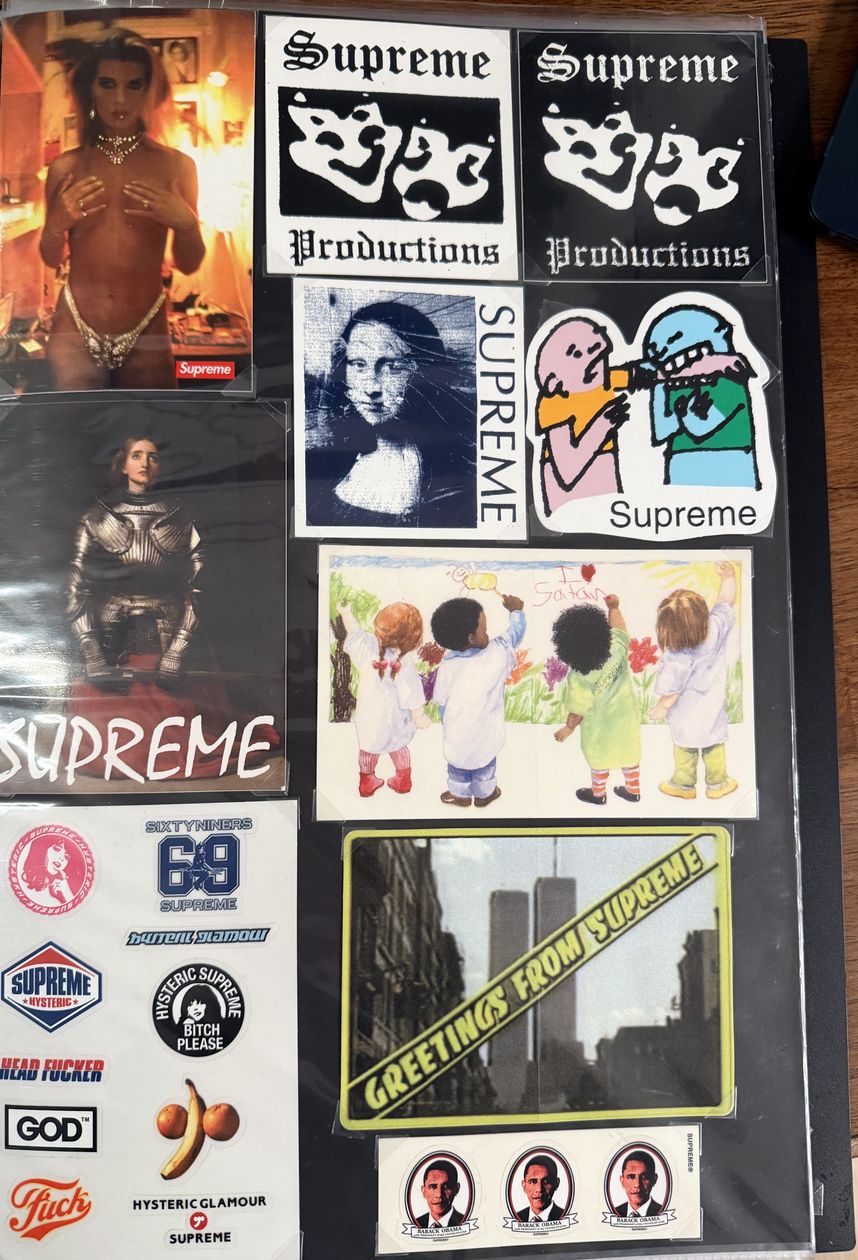 Binder page — Mona Lisa, Productions, and Greetings From Supreme stickers
