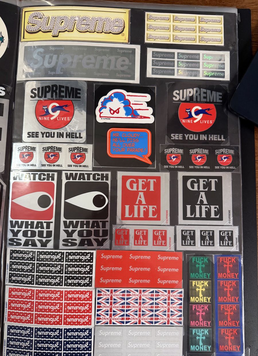 Binder page — See You in Hell, Watch What You Say, and Get a Life stickers