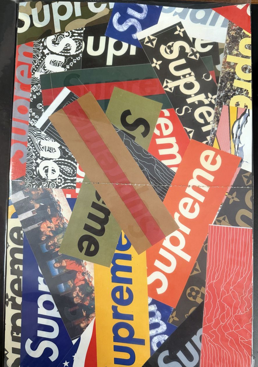 Binder page — layered box logo sticker collage